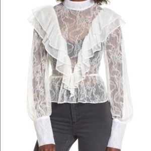 NWT AFRM Lace Ruffle Peplum Top
